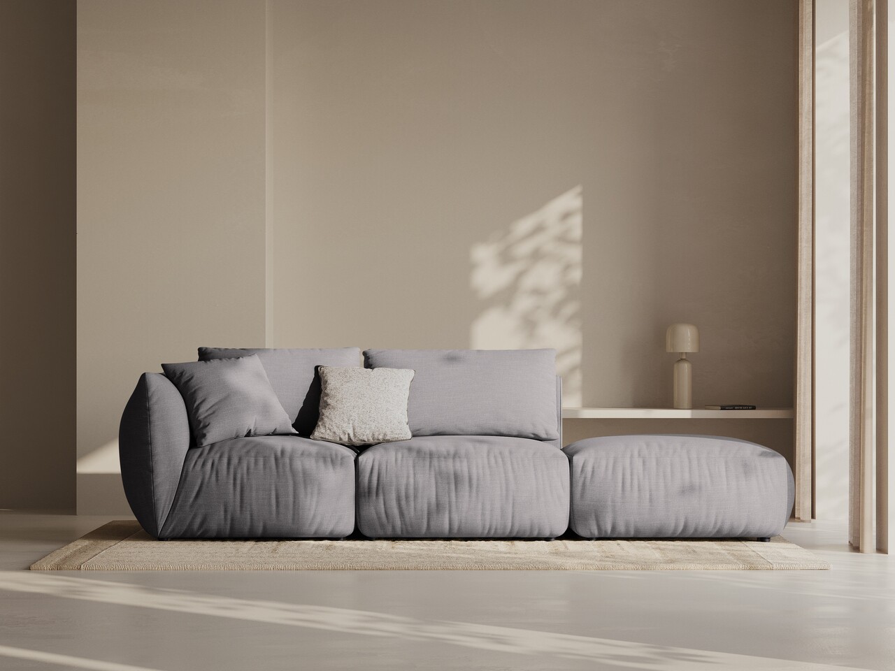 Canapea modulara 3 locuri cotiera dreapta, Chris-259, Micadoni Home, 315x100x80 cm, tesatura structurata chenille, gri beton - imagine 7
